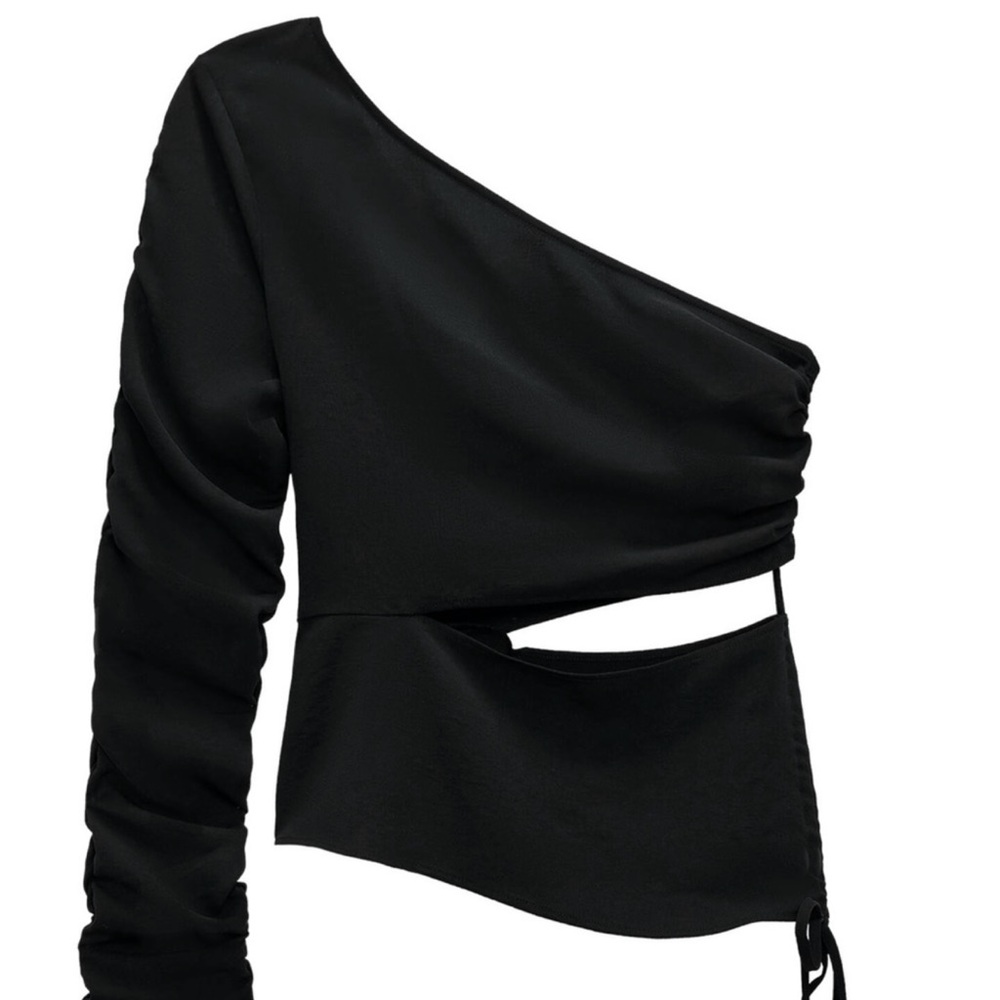 ZARA One Shoulder Cut Out Black Top